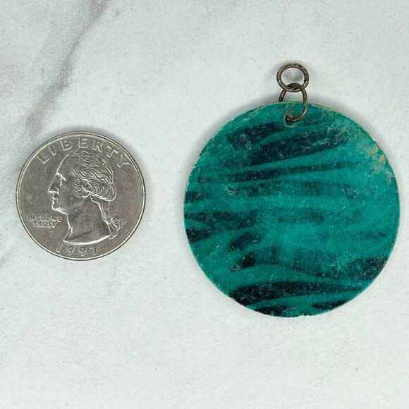 Blue Shell Disc Zebra Animal Print Upcycled Pendant - Picture 3 of 5
